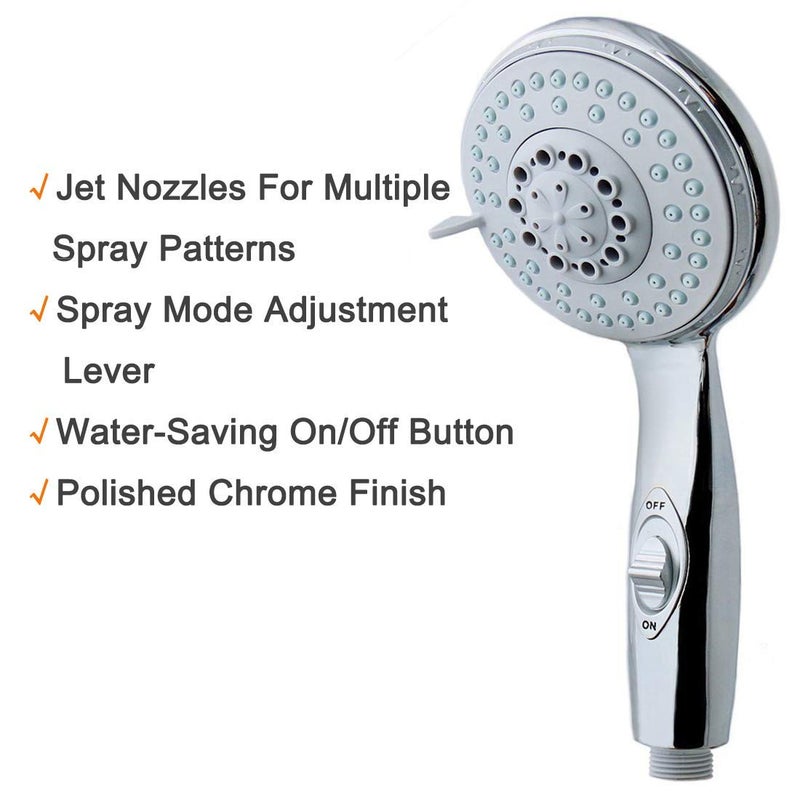 HauSun Handheld Shower Head with On/Off Switch - 5 Spray Settings 6.5 Feet Extra Long Hose High Pressure with Bathroom Faucet Kit - Universal Adapter Holder Mount for Wall,Chrome Finish - Image 5